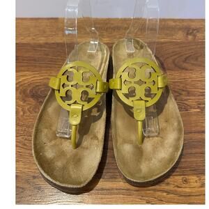 Tory Burch Miller Cloud Yellow Leather Logo Thong Sandals - Size 9.5 Designer
